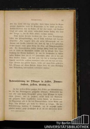 Ueberwinterung der Pflanzen in Kästen, Zimmerfenstern, Kellern, Gruben etc.
