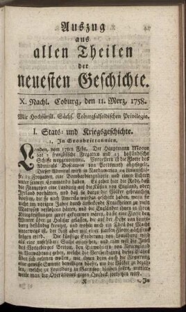 X. Nachl. Coburg, den 11. Merz, 1758.