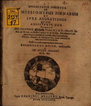 Diss. iur. de remissionibus poenarum et iure aggratiandi