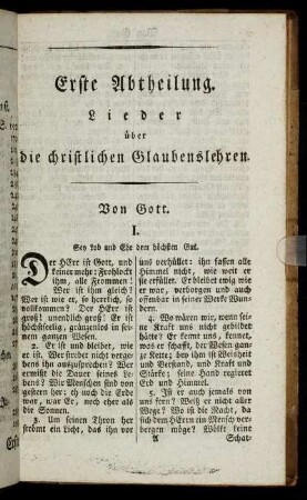 Erste Abtheilung. Lieder über die christlichen Glaubenslehren.