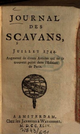 Journal des sçavans. 1744, [2]. Juillet - Déc.
