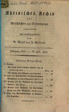 Rheinisches Archiv für Geschichte und Litteratur, 2. 1810, 2 = Heft 6 des Jahrgangs 1810 (Juni)