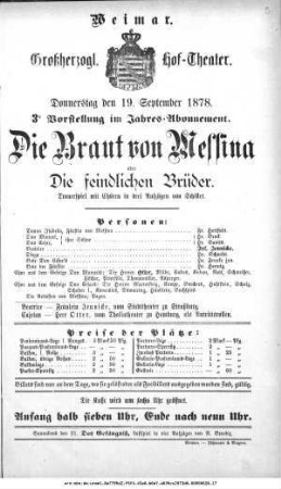 Die Braut von Messina oder Die feindlichen Brüder