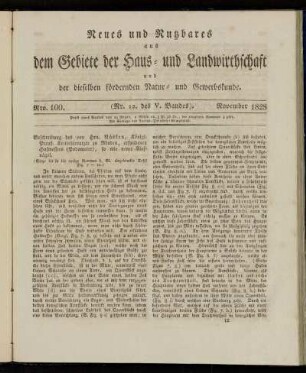 Nro. 100. (Nr. 12. des V. Bandes). November 1828.