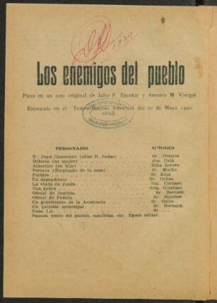 Los enemigos del pueblo : pieza en un acto original
