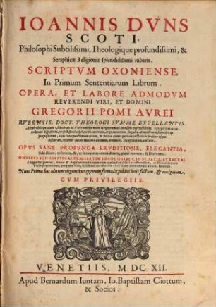 Scriptum Oxoniense in 1. Sententiarum librum
