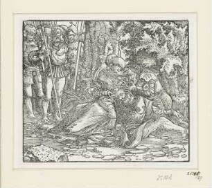 Delila verrät Simson an die Philister, aus: "Biblia dat ys: De gantze Hilige Schrift. Vordüdtschet dorch D. Mart. Luth.", Hans Walter, Magdeburg 1545, S. CLIII recto