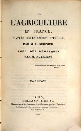 De l'agriculture en France d'après les documents officiels, 2