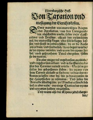 Von Taxation und messigung der Gerichtskosten.