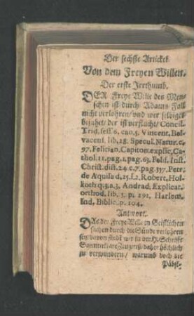 Der sechste Artickel. Von dem Freyen Willen.