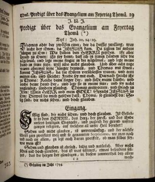 Predigt über das Evangelium am Feyertag Thomä.
