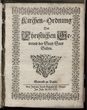 Kirchen-Ordnung Der Christlichen Gemeind der Statt Sant Gallen