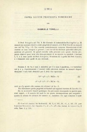 Sopra alcune proprietà numeriche.