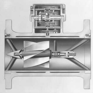 Wassermesser mit Woltmann-Flügel, Querschnitt (Bopp und Reuther) : Technikgeschichte | Maschinenbau | Maschinenelemente | Wassermesser