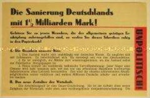 Programmatische Informationsschrift zur Reformierung und Sanierung der deutschen Wirtschaft und Minderung der Arbeitslosigkeit ("Zweite Wirtschaft")