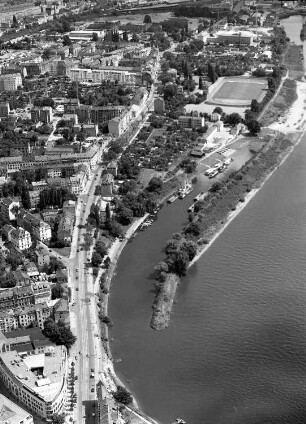 Dresden-Pieschen. Pieschener Hafen (1856/1859) und Bebauung an der Leipziger Straße. Luftbild-Schrägaufnahme nach Westen