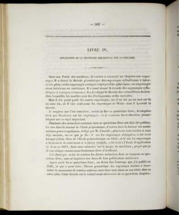 Livre IV. Applications de la Géométrie Descriptive aux Engrenages.
