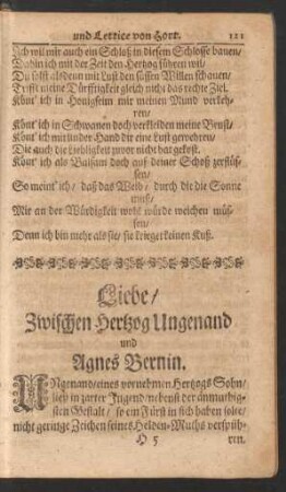 Liebe/ Zwischen Hertzog Ungenand und Agnes Bernin.