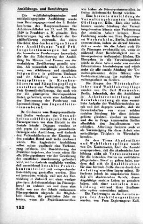 Die wohlfahrtspflegerische und sozialpädagogische Ausbildung [Ausbildungs- und Berufsfragen]