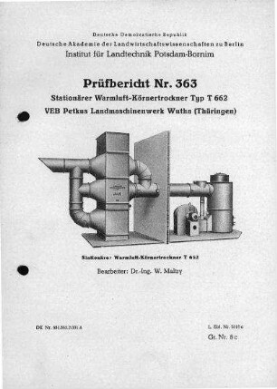 Stationärer Warmluft-Körnertrockner T 662