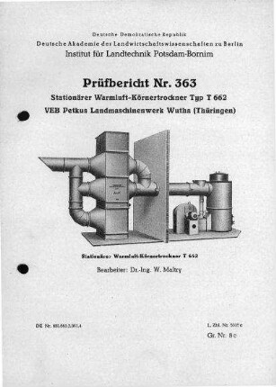 Stationärer Warmluft-Körnertrockner T 662