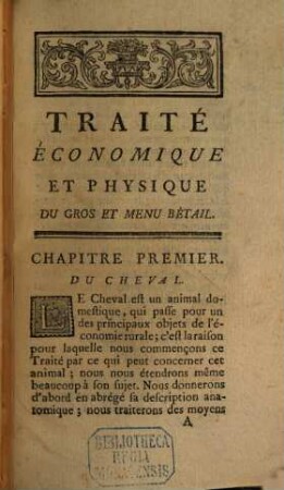 Traité économique et physique du gros et menu bétail