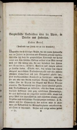 Geognostische Nachrichten über die Alpen, in Briefen aus Helvetien.