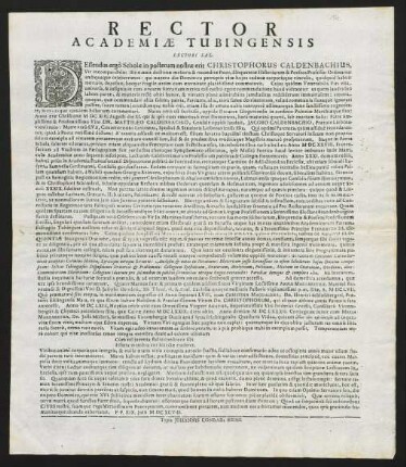 Rector Academiae Tubingensis, Lectori Sal.