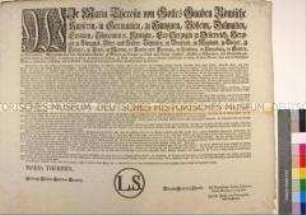 Edikt von Maria Theresia Kaiserin des Heiligen Römischen Reiches betreffend Veruntreuung durch Beamte