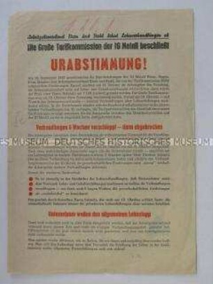 Propagandaflugblatt der IG Metall zu den Arbeitskämpfen der Metallarbeiter der Bundsrepublik 1955