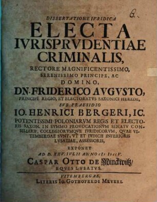 Diss. iur. Electa iurisprudentiae criminalis