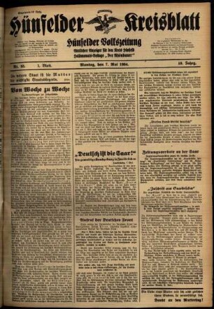 Erste Ausgabe vom Montag, den 07. Mai 1934.