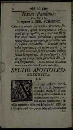 Sectio Apostolico-Exegetica.