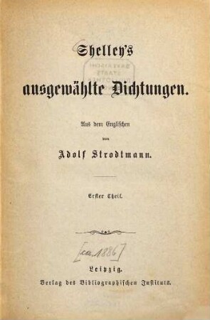 Shelley's ausgewählte Dichtungen : Aus dem Englischen von Adolf Strodtmann, 1