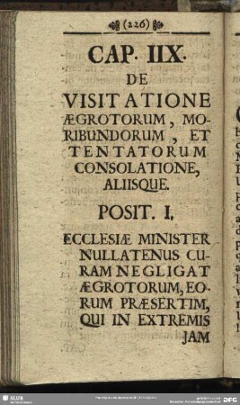 Cap. IIX. De Visitatione Aegrotorum, Moribundorum, Et Tentatorum Consolatione, Aliisque