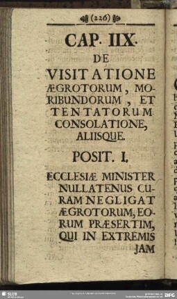 Cap. IIX. De Visitatione Aegrotorum, Moribundorum, Et Tentatorum Consolatione, Aliisque