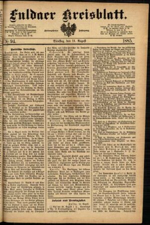 Ausgabe vom Dienstag, den 11. August 1885.