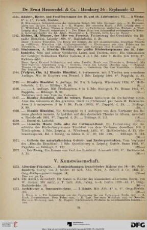V. Kunstwissenschaft (Nr. 1573-1729)