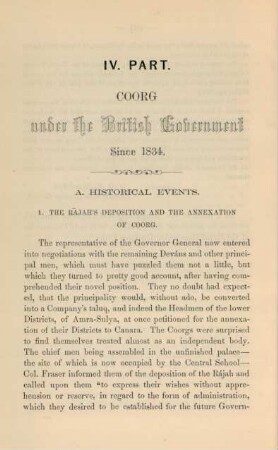 IV. Part. Coorg under the British Government