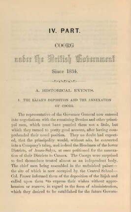 IV. Part. Coorg under the British Government
