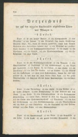 Verzeichniß der auf den vierzehn Kupfertafeln abgebildeten Thiere [...]