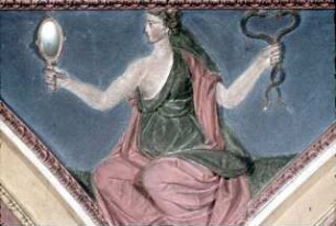Die sieben Kardinaltugenden, Wappenschilde und Ornamente