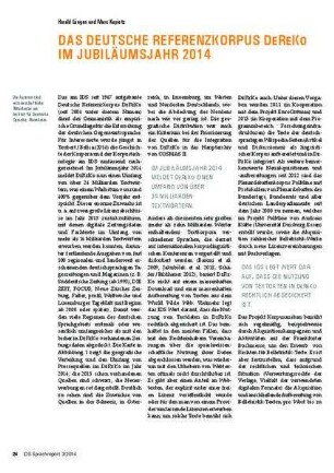 Das Deutsche Referenzkorpus DEREKO im Jubiläumsjahr 2014