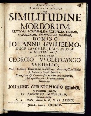 Dissertatio Medica De Similitudine Morborum