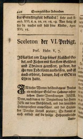 440-458, Sceleton der VI. Predigt.