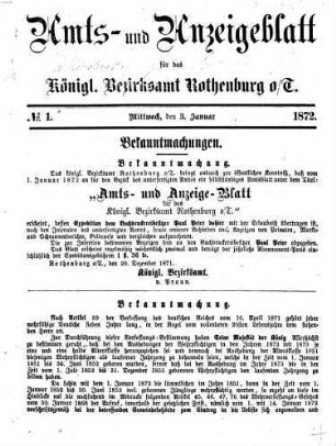 Amts- und Anzeigenblatt für das Königliche Bezirksamt Rothenburg o.T.. 1872