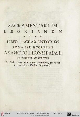 Sacramentarium Leonianum sive Liber Sacramentorum Romanae Ecclesiae [...]