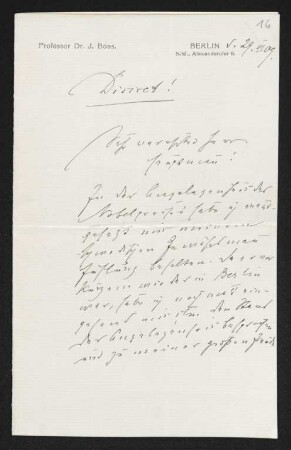 Brief von Ismar Boas an Gerhart Hauptmann