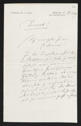 Brief von Ismar Boas an Gerhart Hauptmann