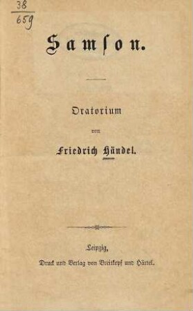 Samson : Oratorium von Friedrich Händel